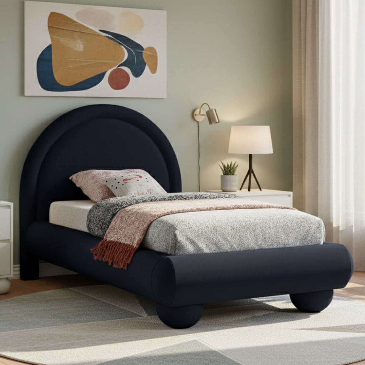 Madrid Navy Velvet Upholstered Bed