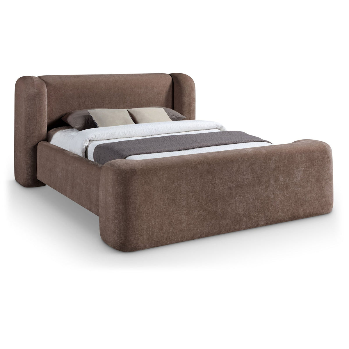 Modena Brown Chenille Fabric Upholstered Bed