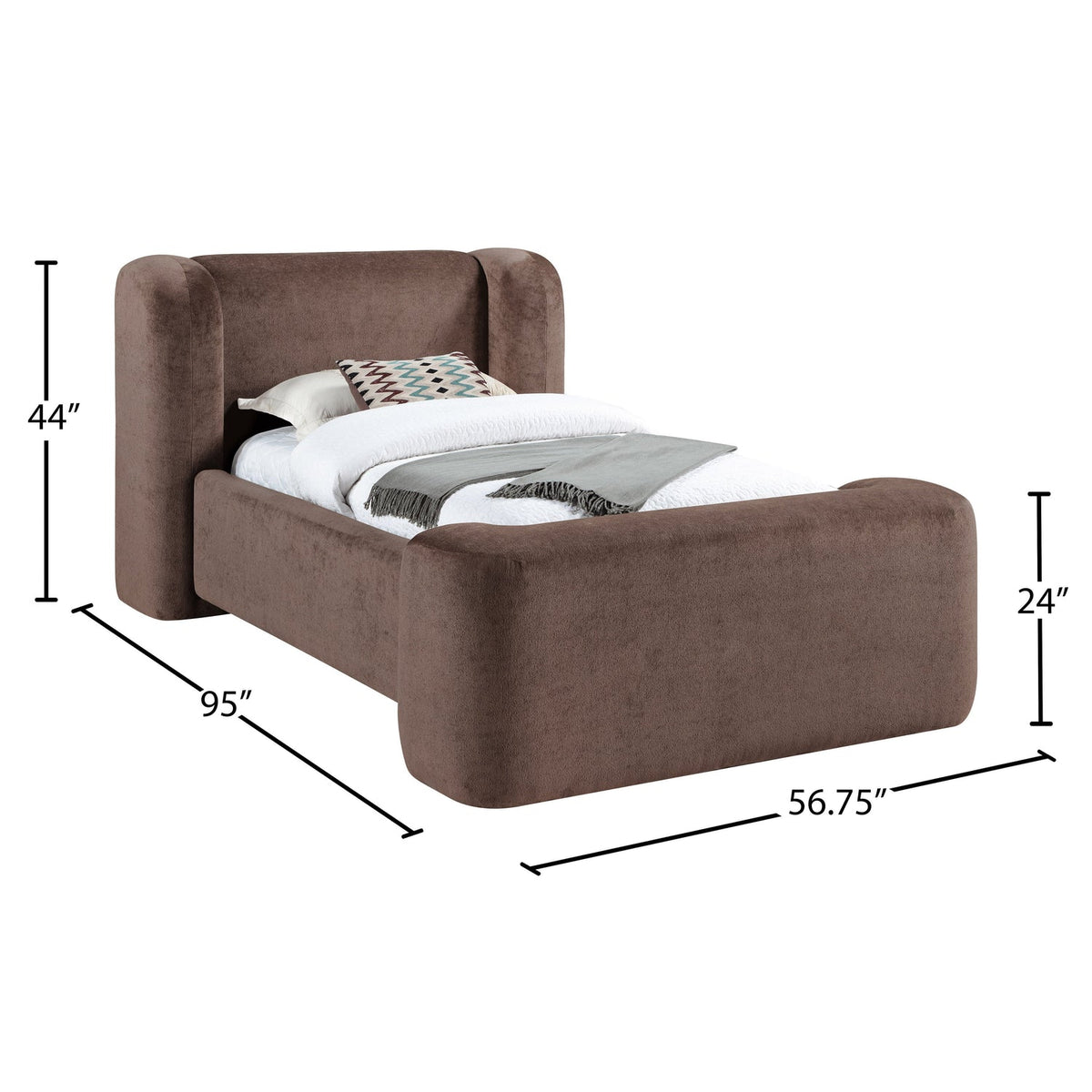 Modena Brown Chenille Fabric Upholstered Bed
