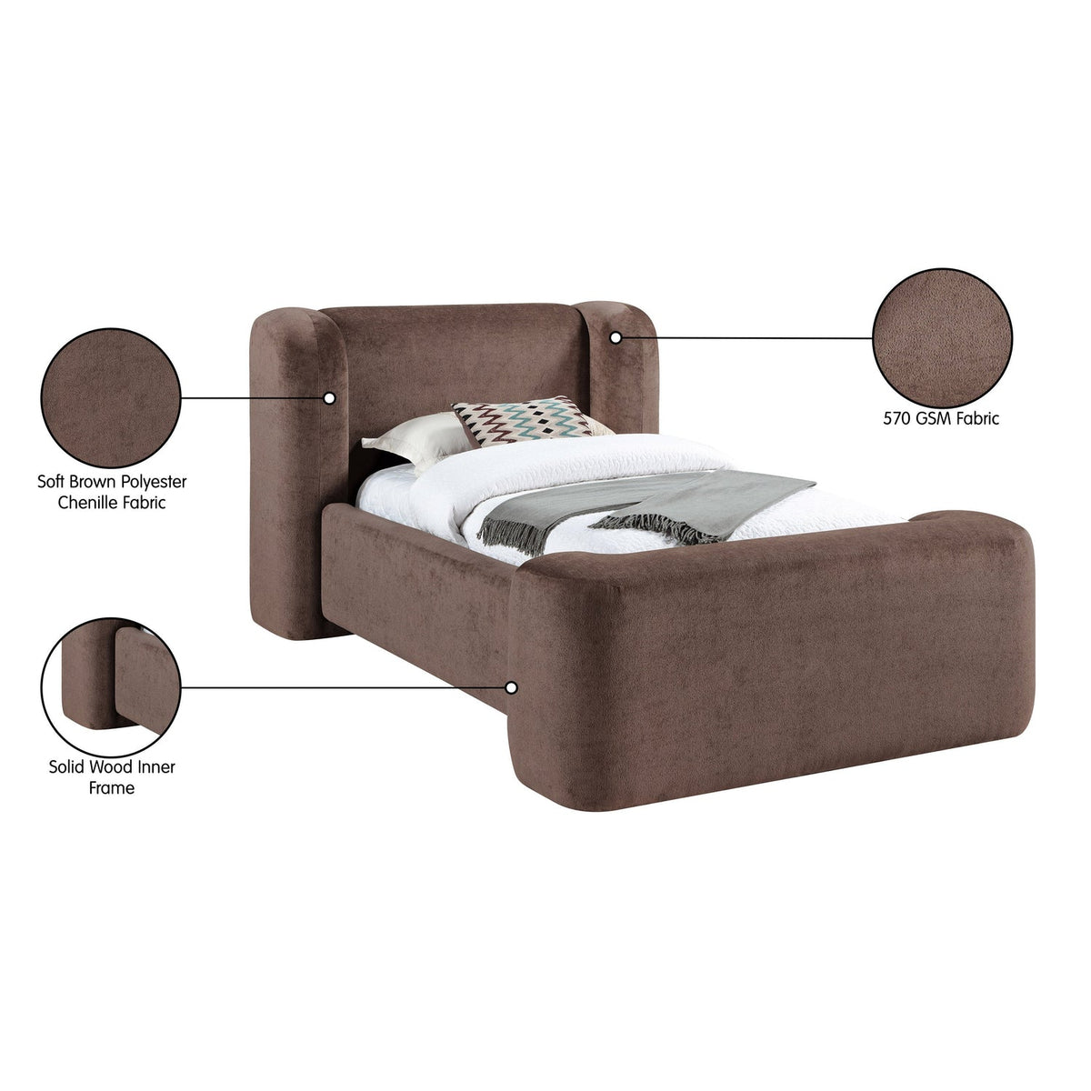 Modena Brown Chenille Fabric Upholstered Bed