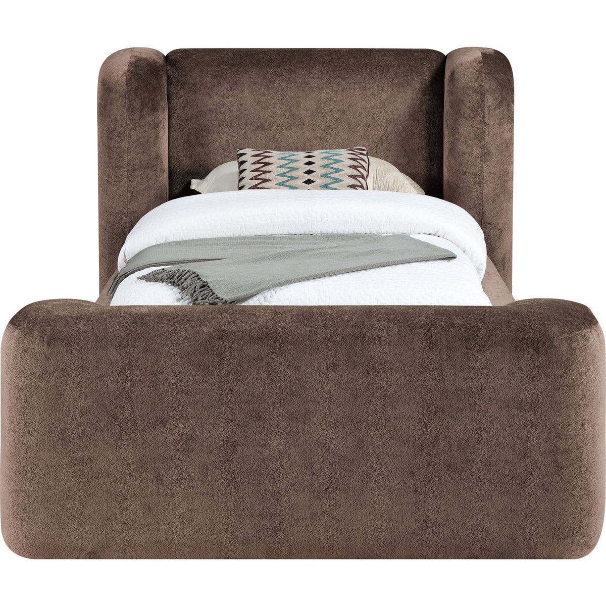 Modena Brown Chenille Fabric Upholstered Bed