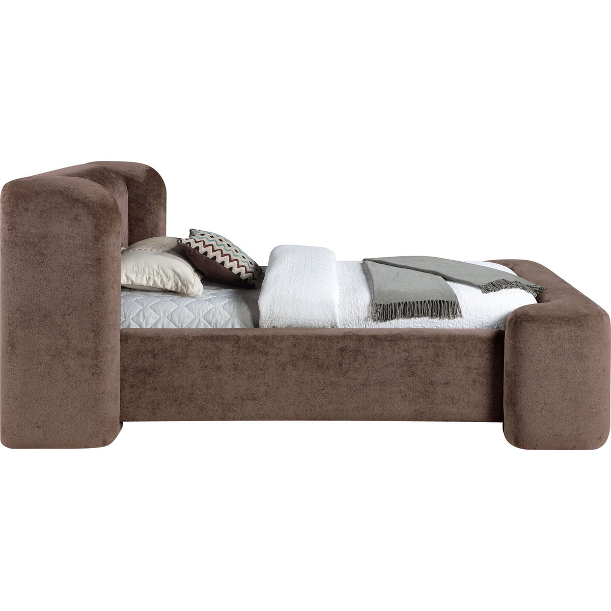 Modena Brown Chenille Fabric Upholstered Bed
