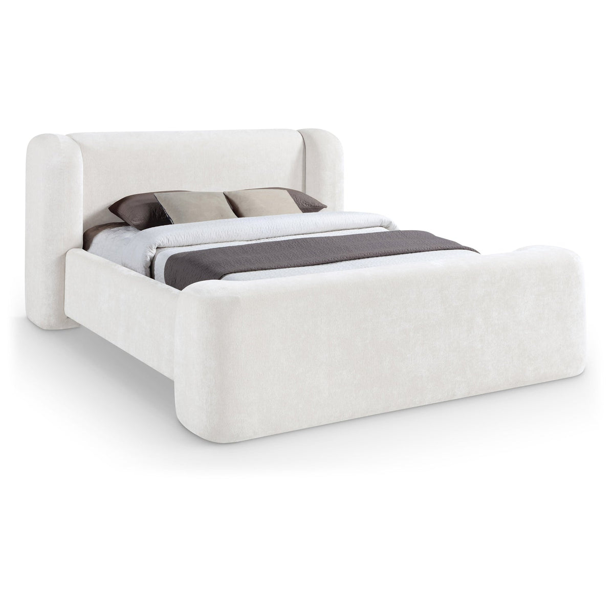 Modena Cream Chenille Fabric Upholstered Bed