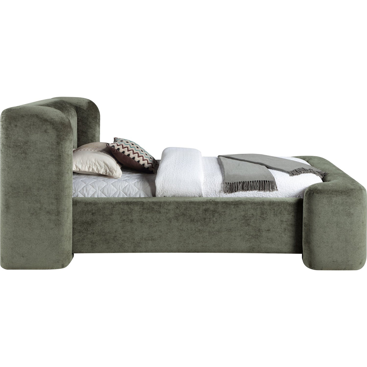 Modena Green Chenille Fabric Upholstered Bed
