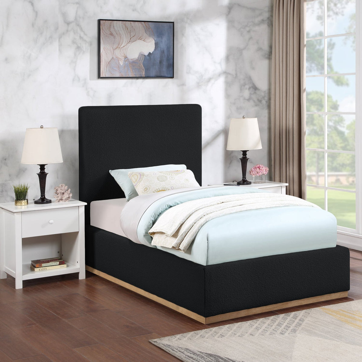 Monaco Black Boucle Fabric Upholstered Bed