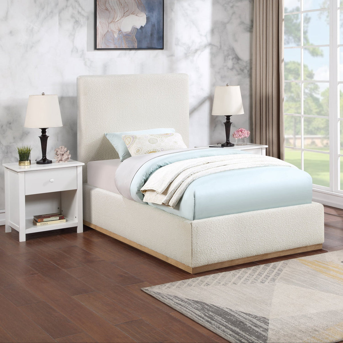 Monaco Cream Boucle Fabric Upholstered Bed