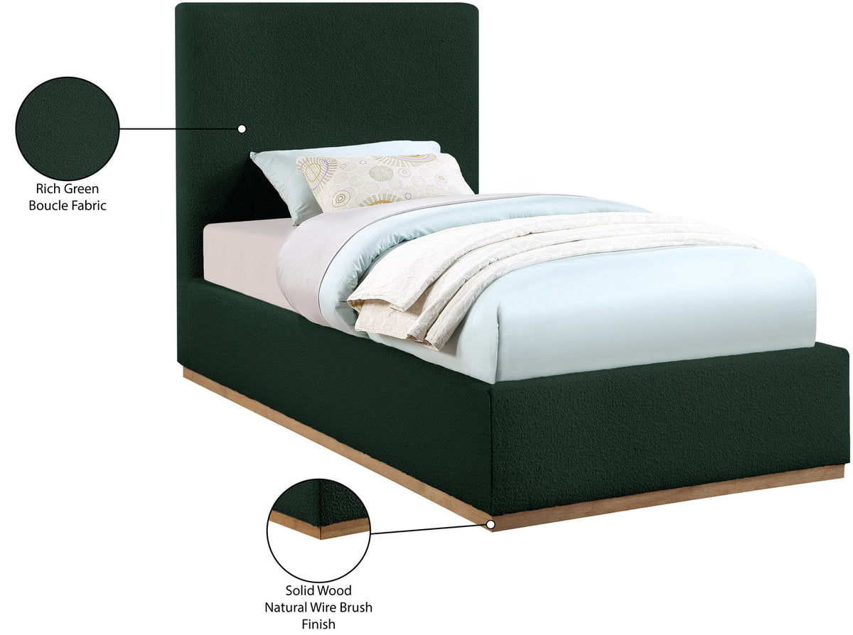 Monaco Green Boucle Fabric Upholstered Bed