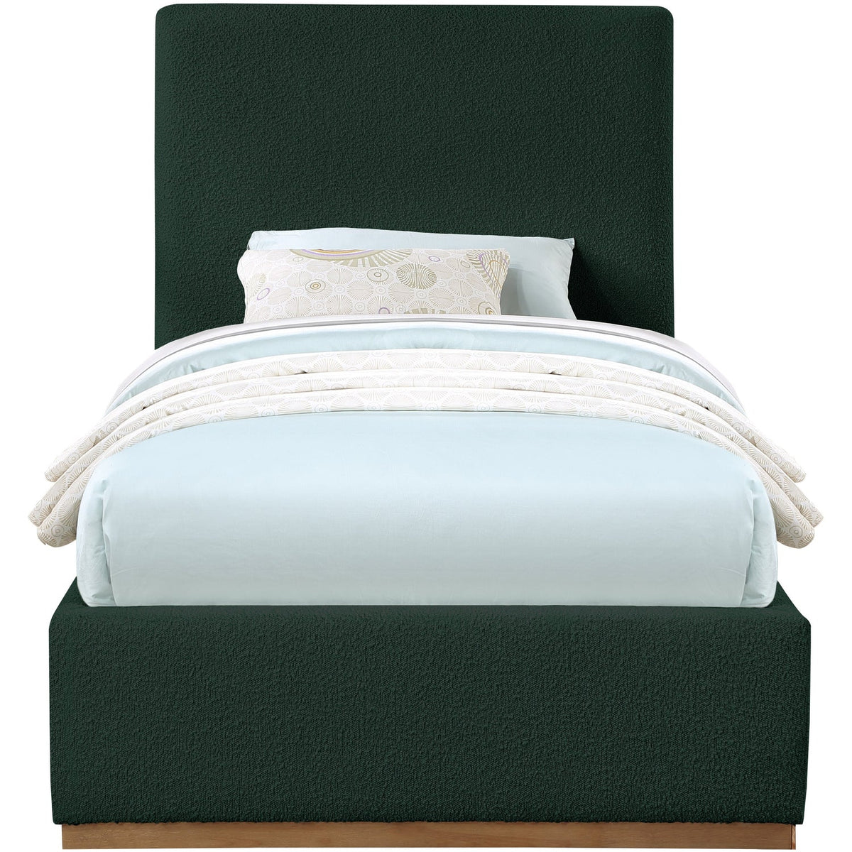 Monaco Green Boucle Fabric Upholstered Bed