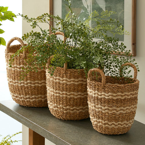 Seagrass & Jute Round Handle Basket Set of 3