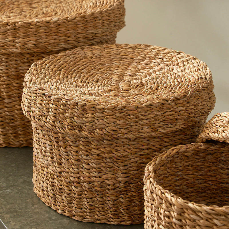 Seagrass Round Lidded Basket Set of 3