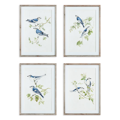 Blue Birds Print Wall Art Set of 4