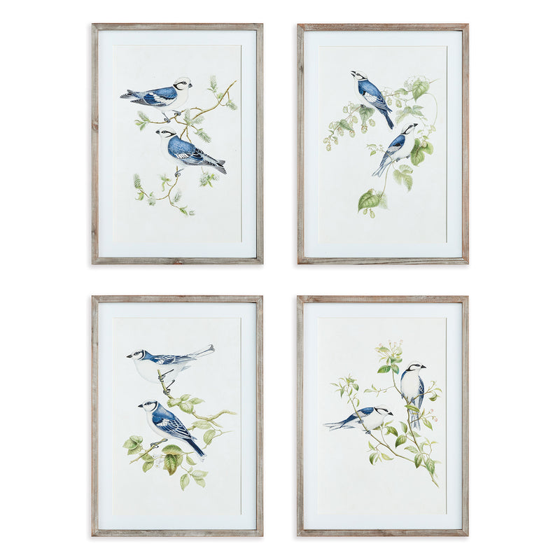 Blue Birds Print Wall Art Set of 4