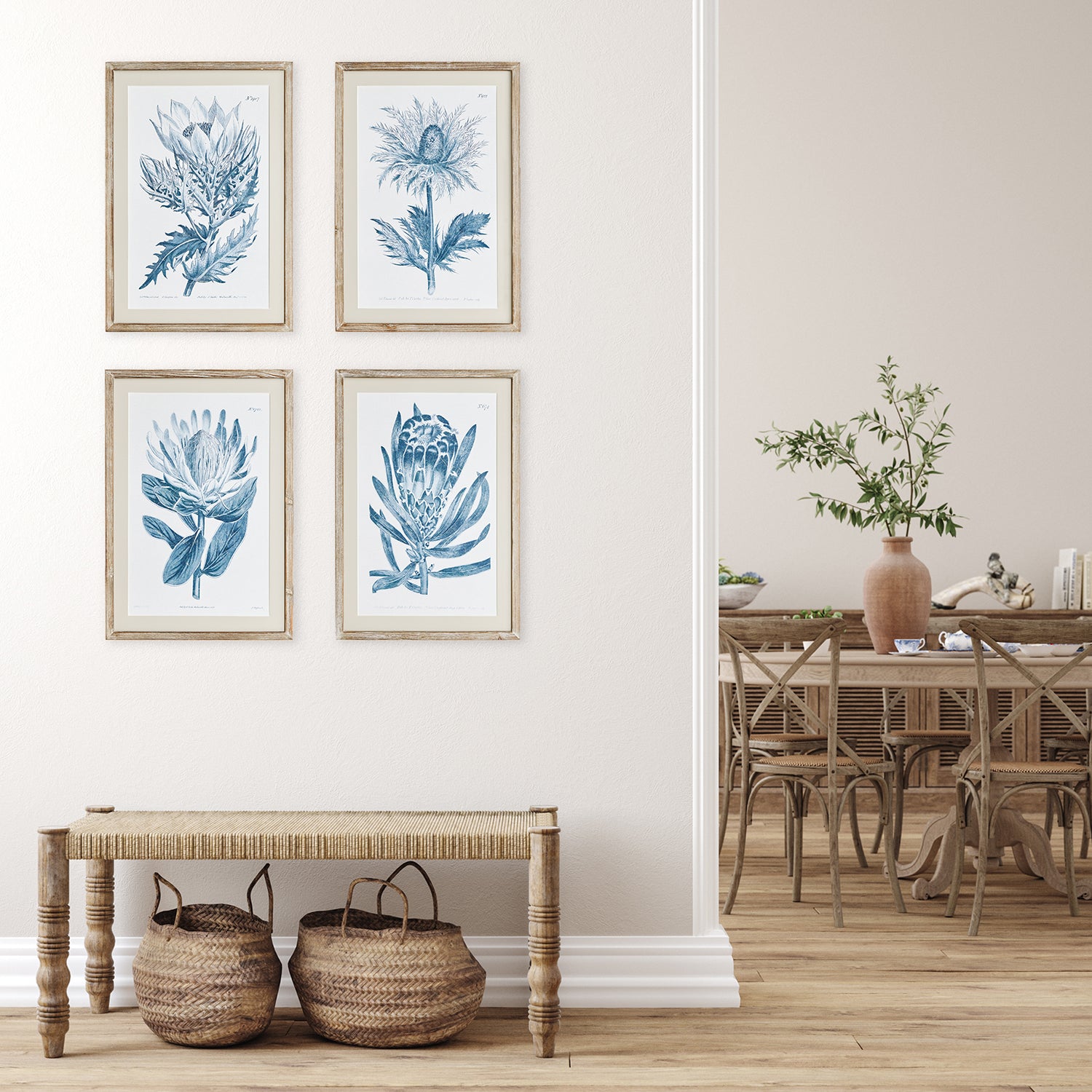 Indigo Protea Print Wall Art Set of 4