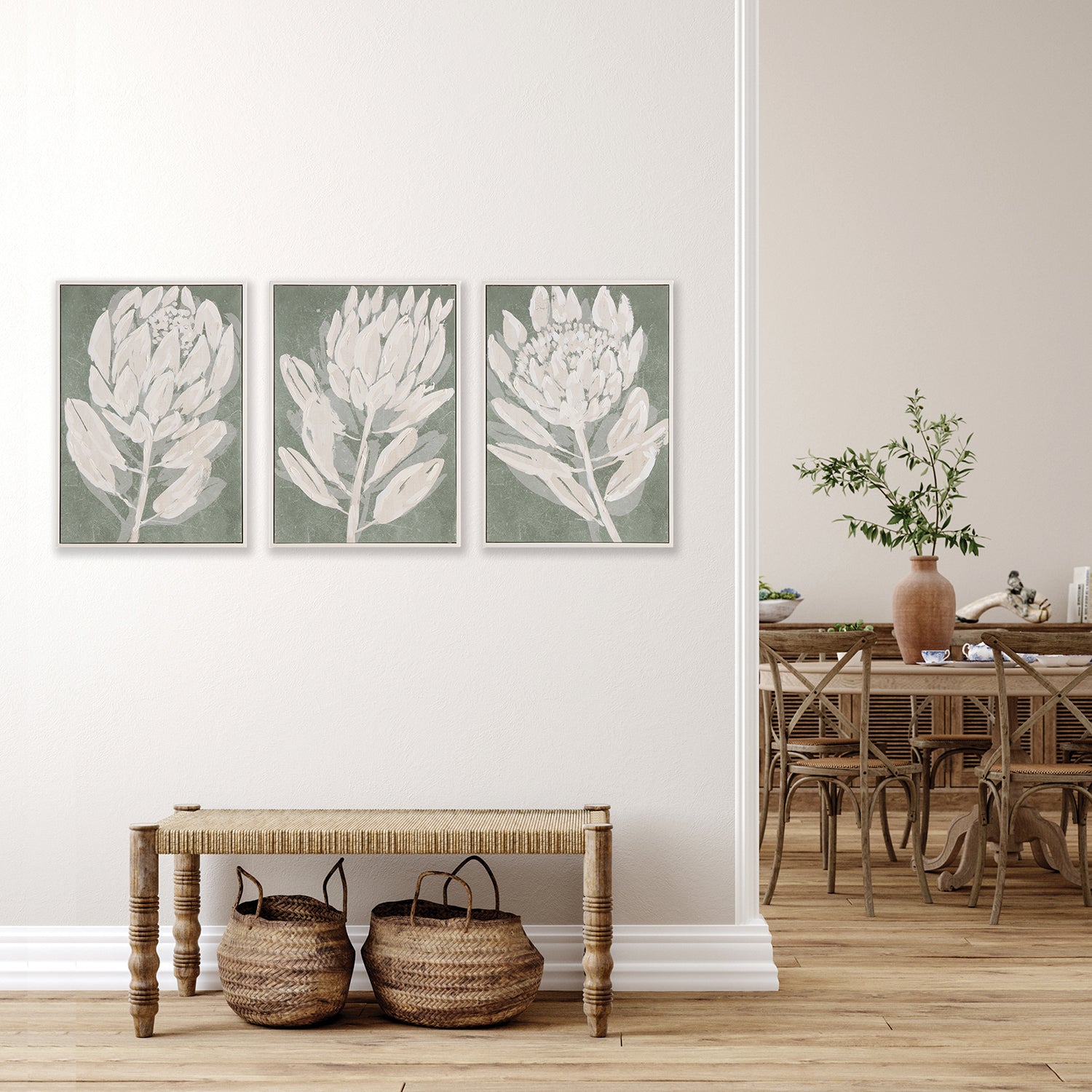 Protea Triptych Hand-Embellished Giclee Set of 3