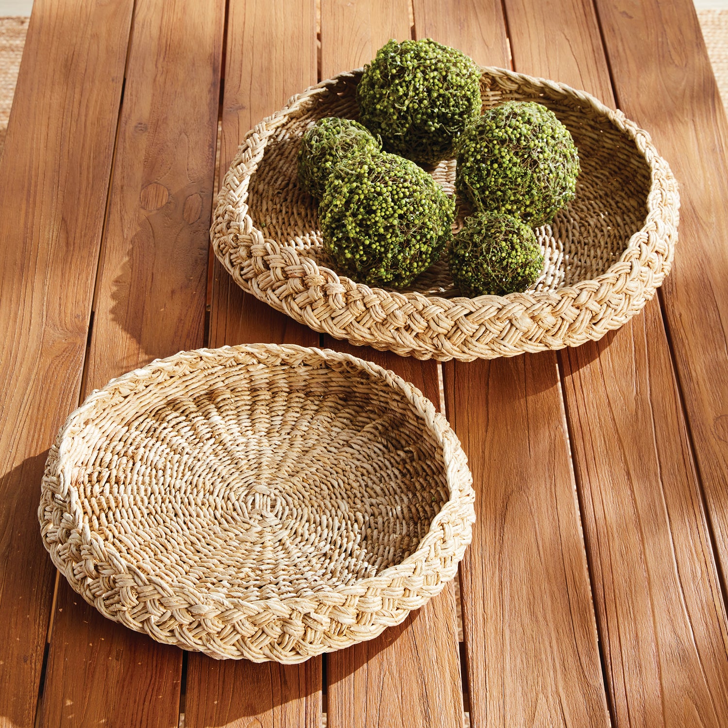 Abaca French Braided Round Tray Set of 2