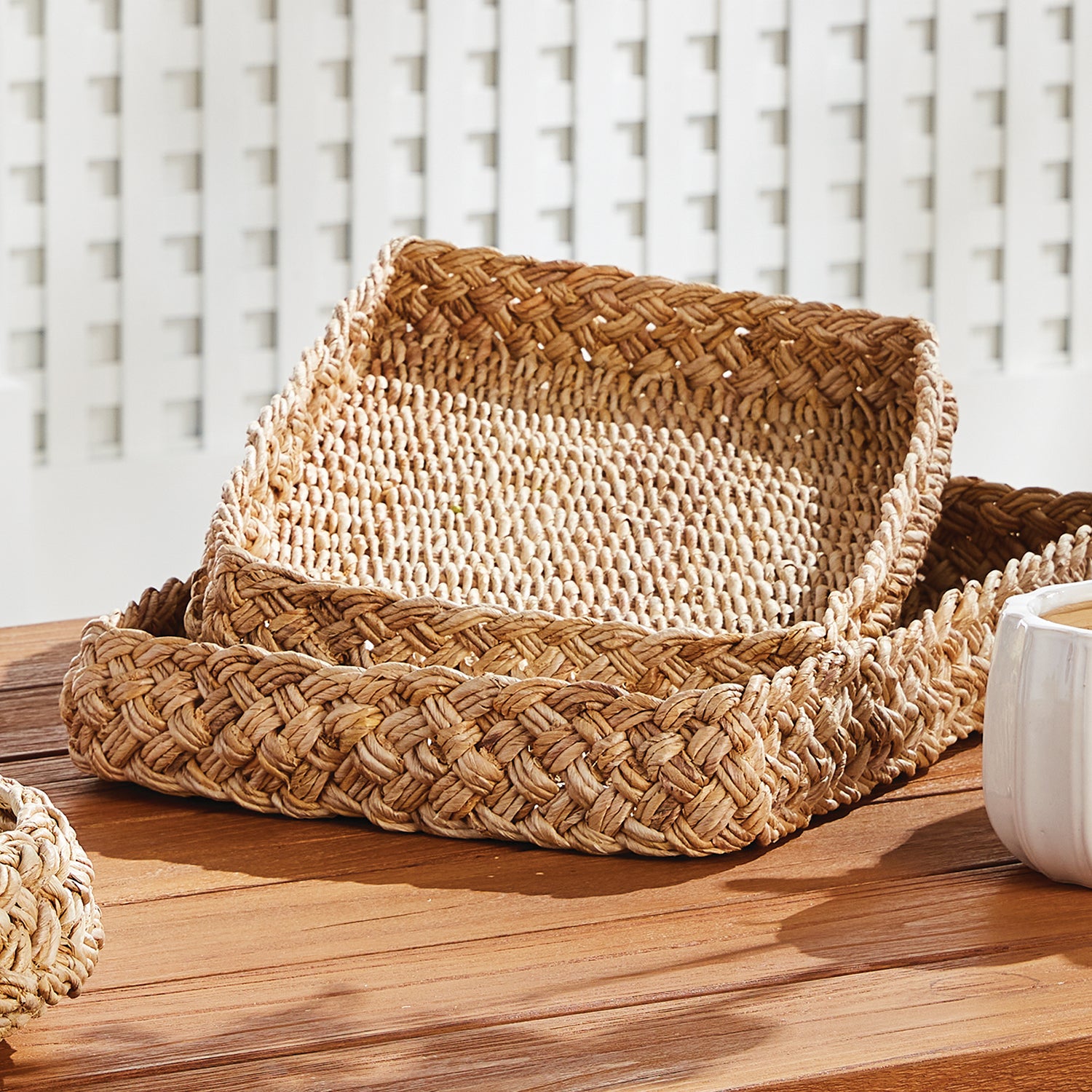 Abaca French Braided Square Tray Set of 2