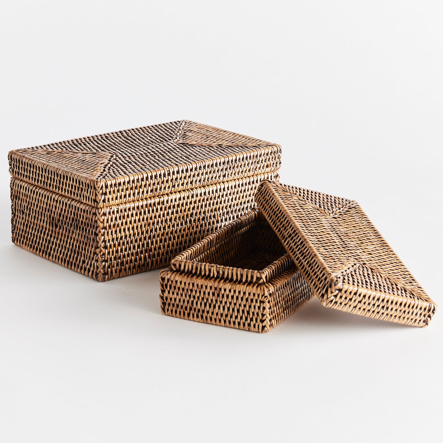 Burma Rattan Rectangular Lidded Box Set of 2