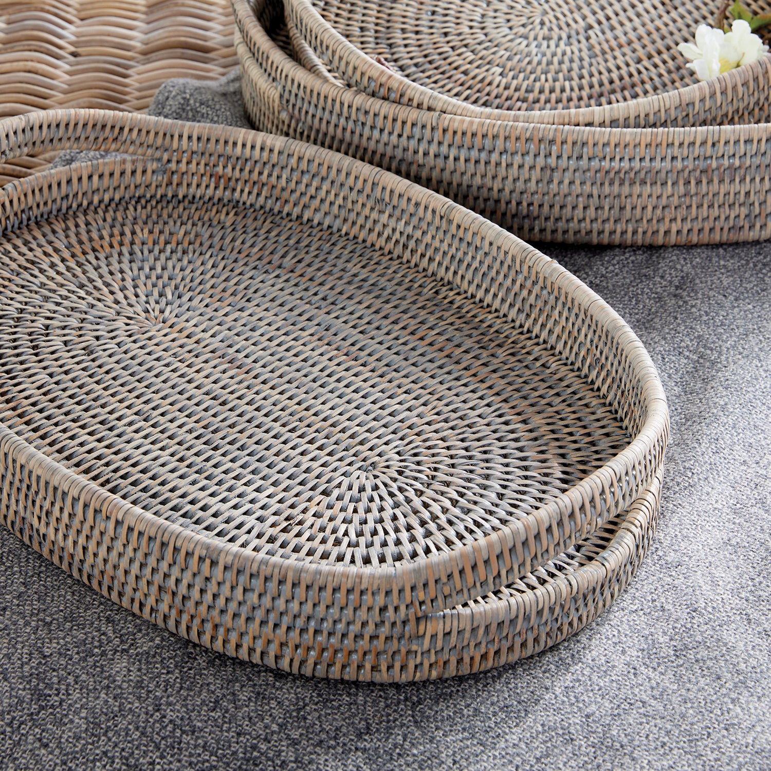 Burma Rattan Oval Serving Tray Set of 3