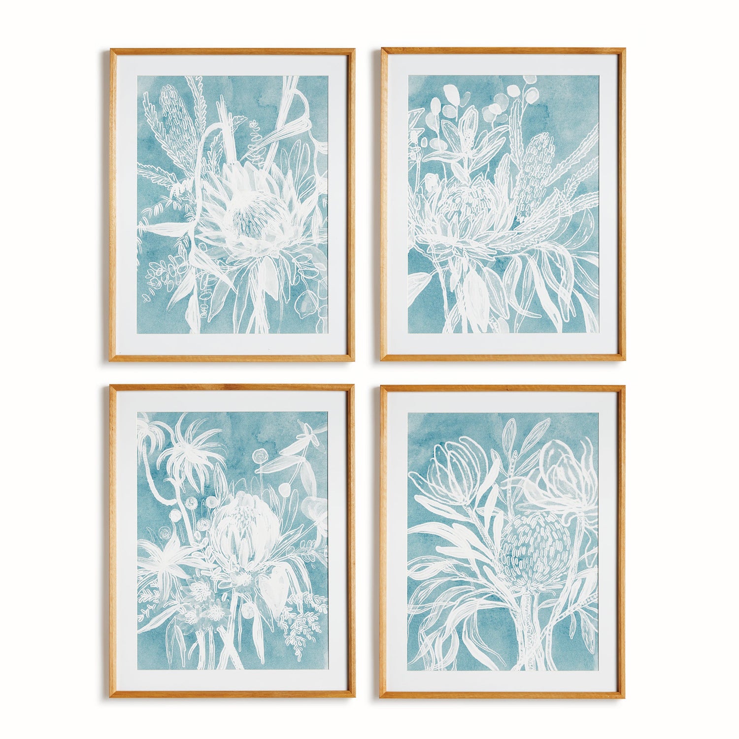 Protea in Soft Blue Abstract Print Set of 4