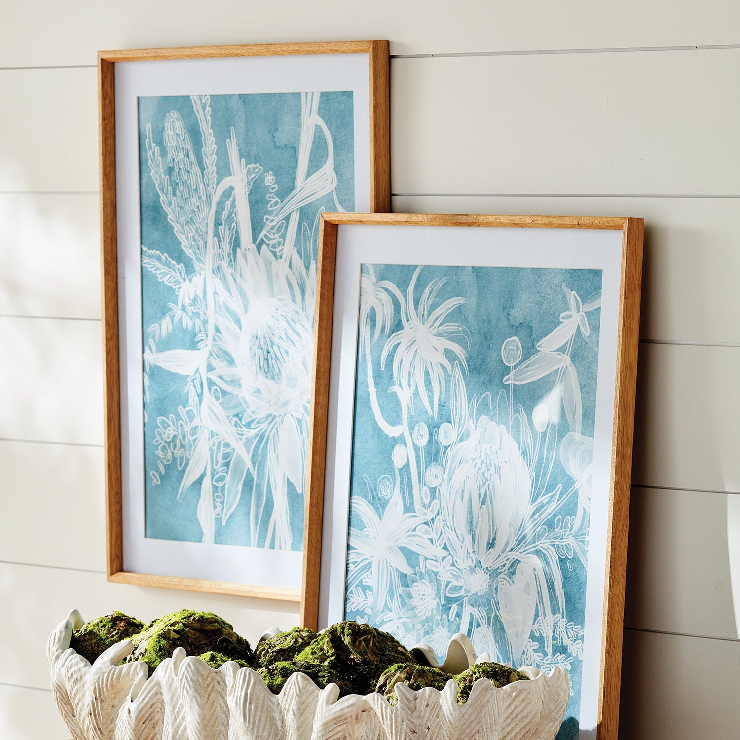 Protea in Soft Blue Abstract Print Set of 4
