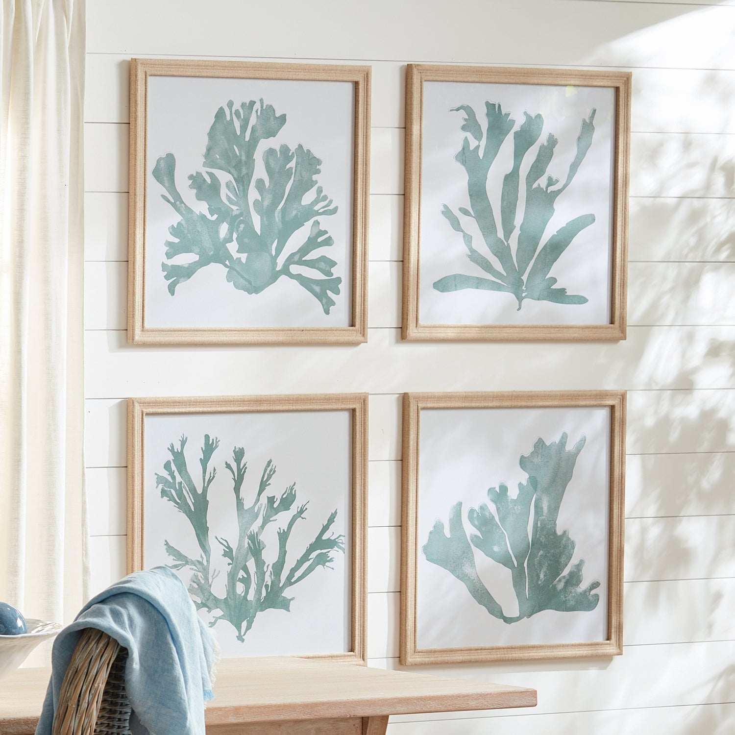 Coral Silhouettes In Soft Green Framed Wall Art Set of 4