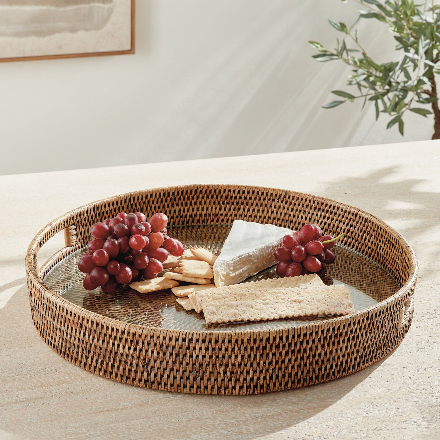 Burma Rattan Round Serving Tray