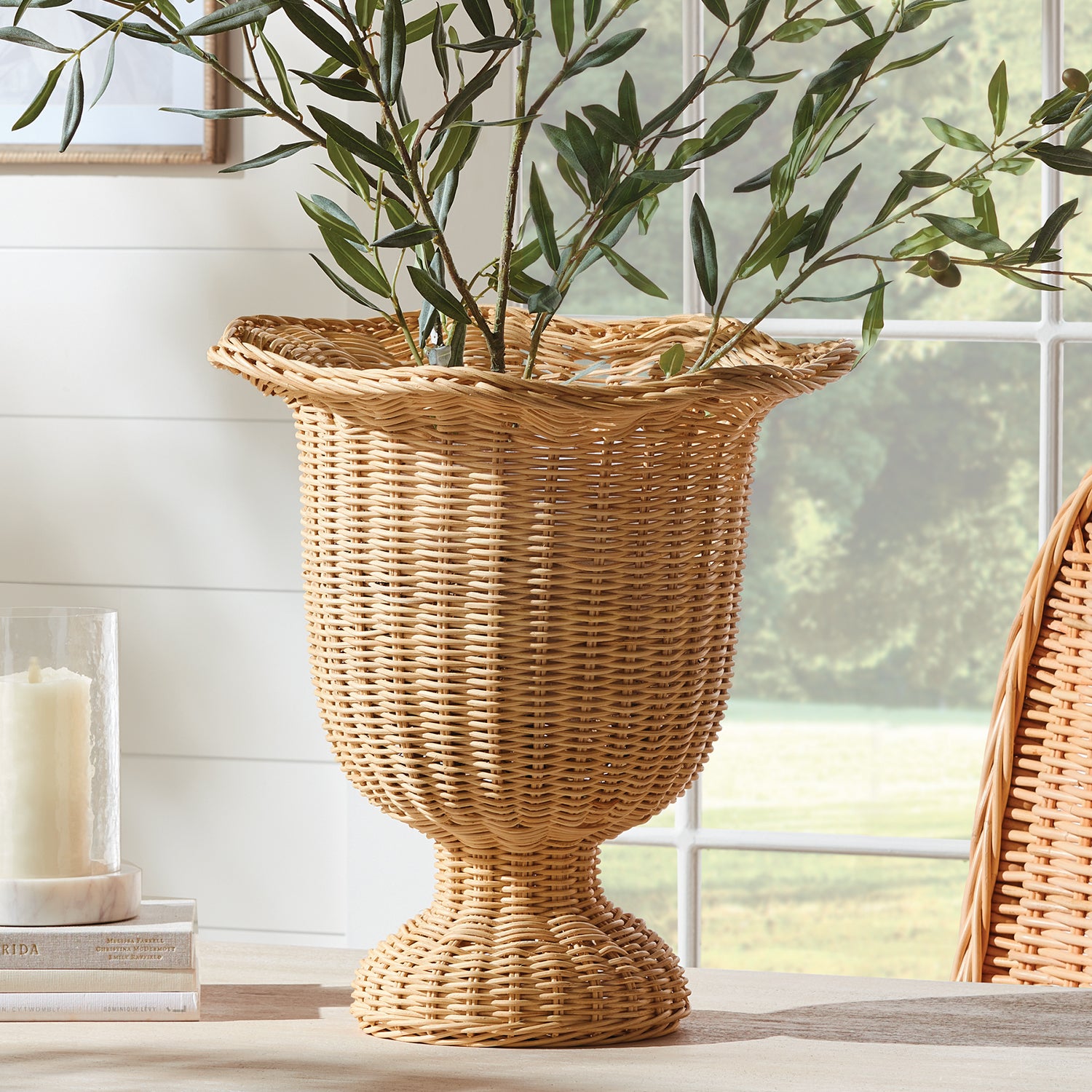 Myra Rattan Scalloped Edge Footed Urn