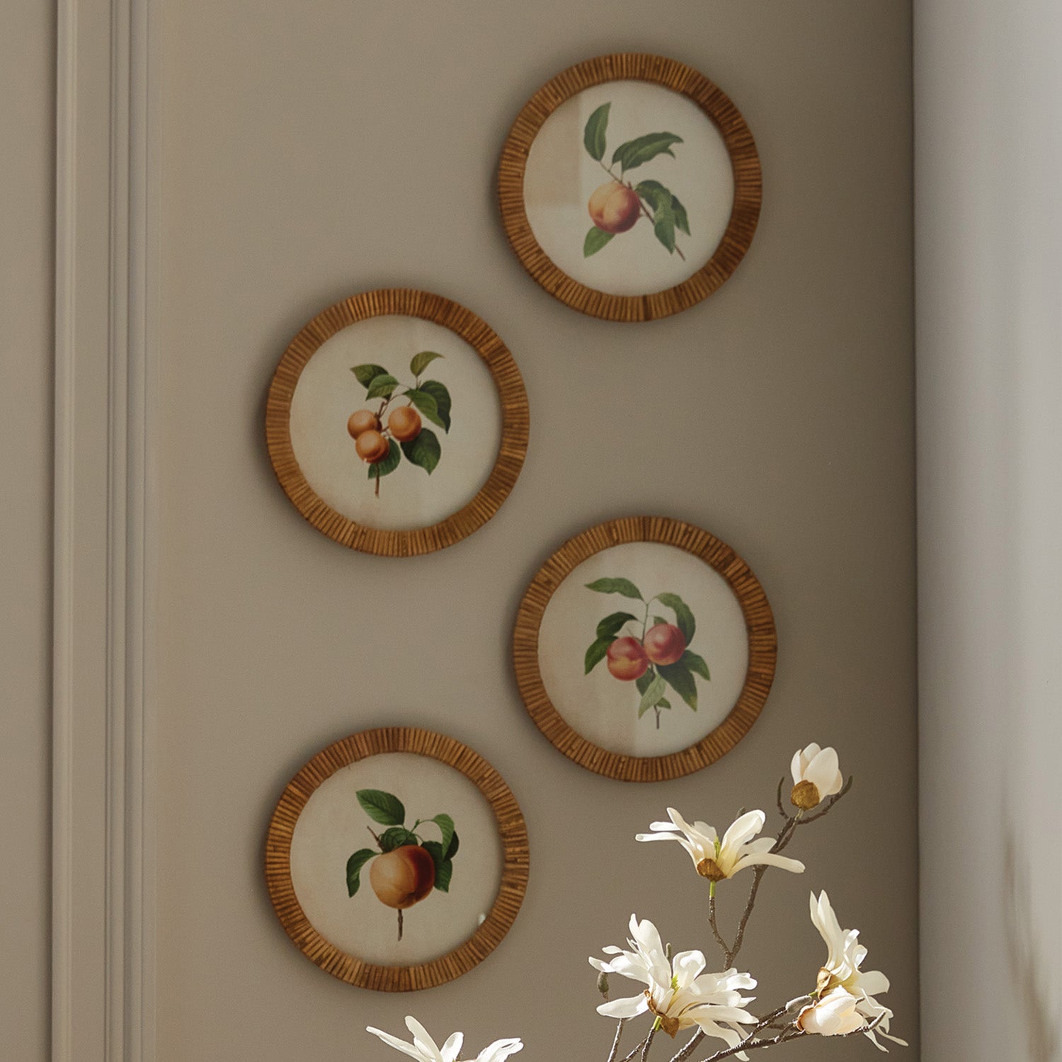 Peach Cuttings Round Petite Framed Print Set of 4