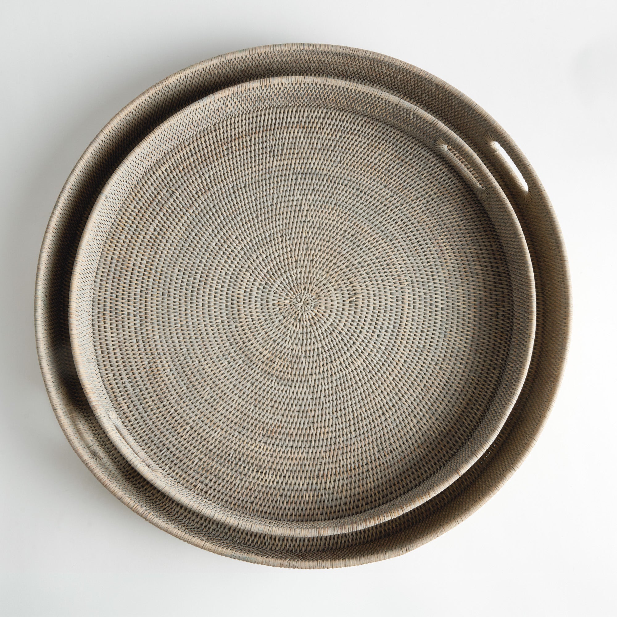 Burma Rattan Large Round Ottoman Tray Set of 2