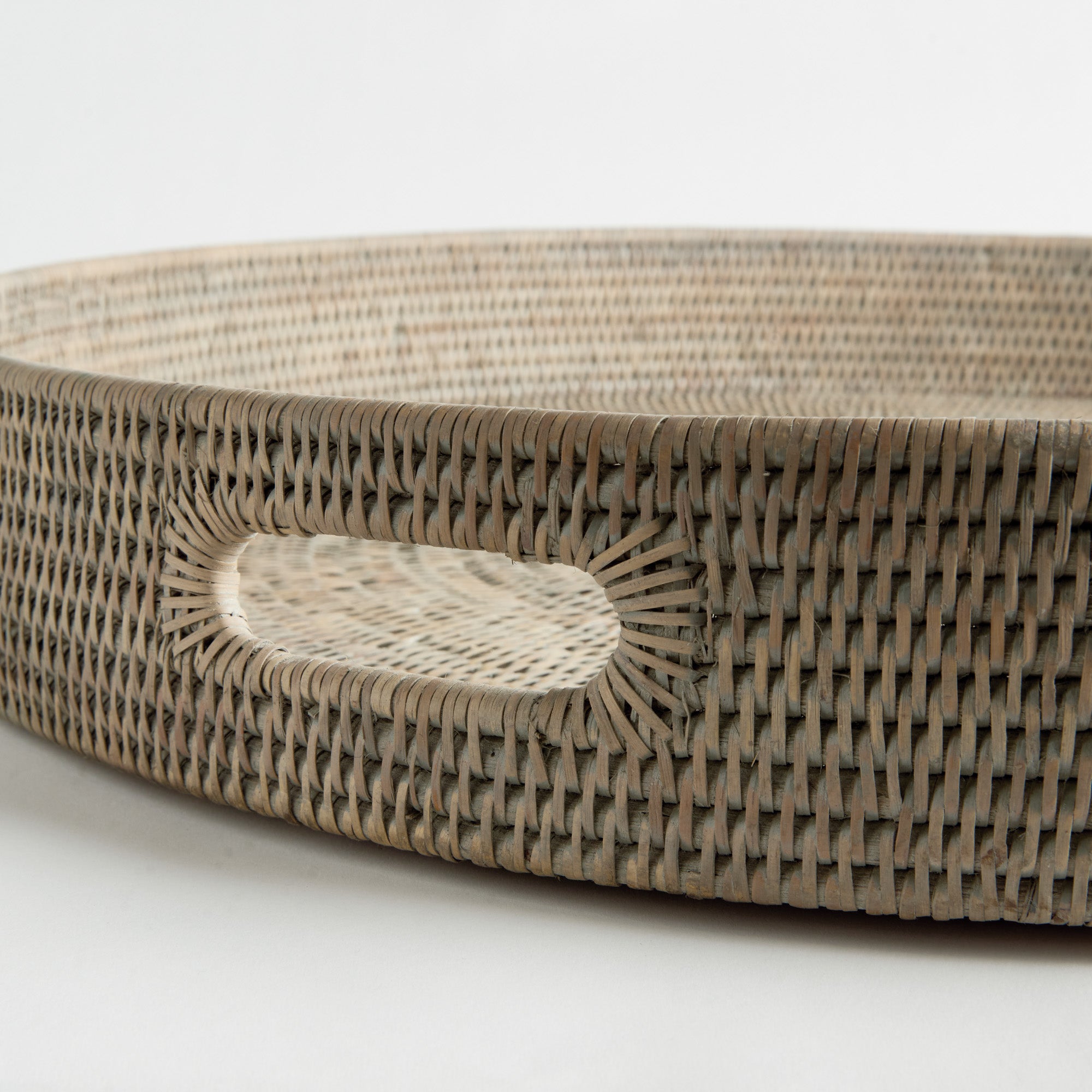 Burma Rattan Large Round Ottoman Tray Set of 2