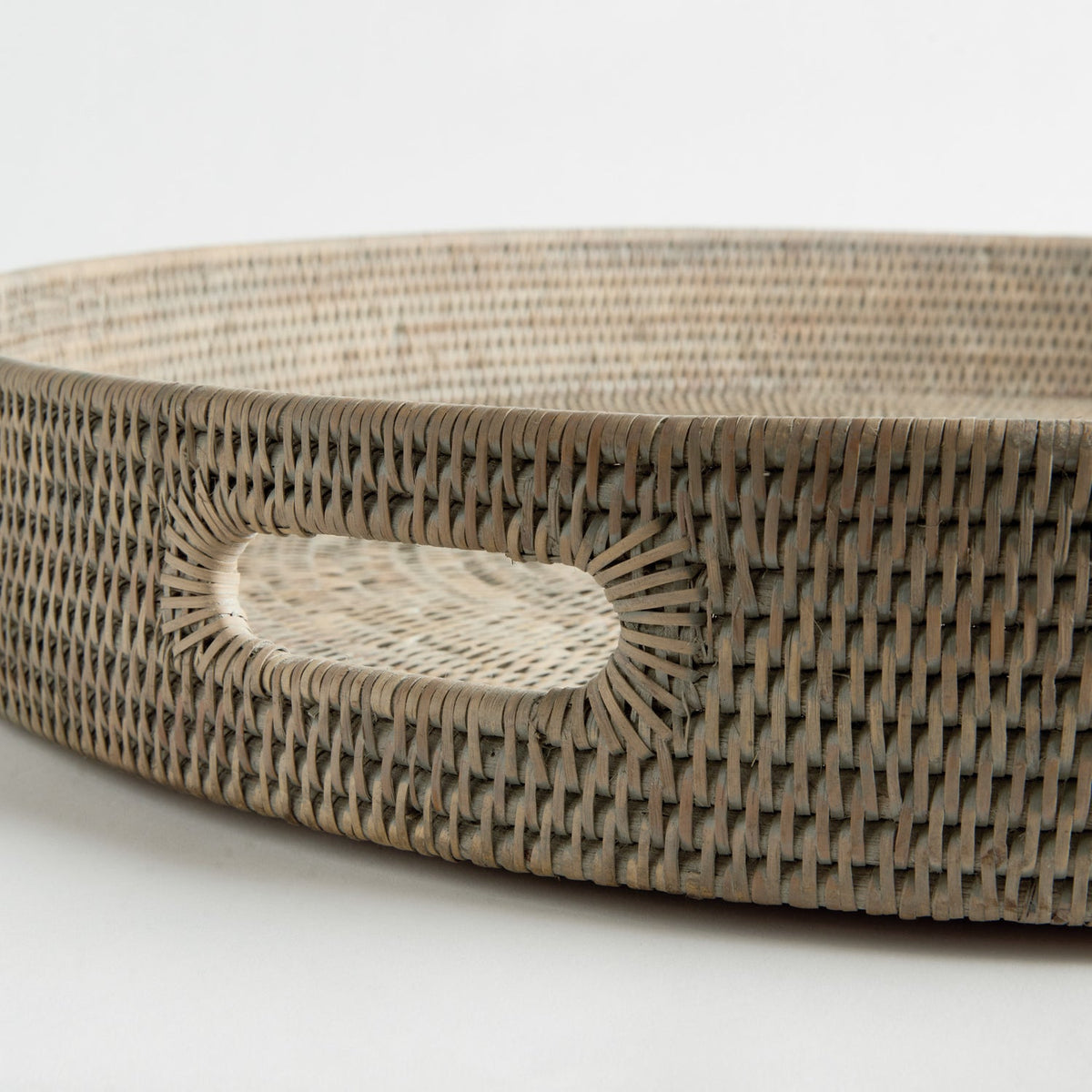 Burma Rattan Large Round Ottoman Tray Set of 2