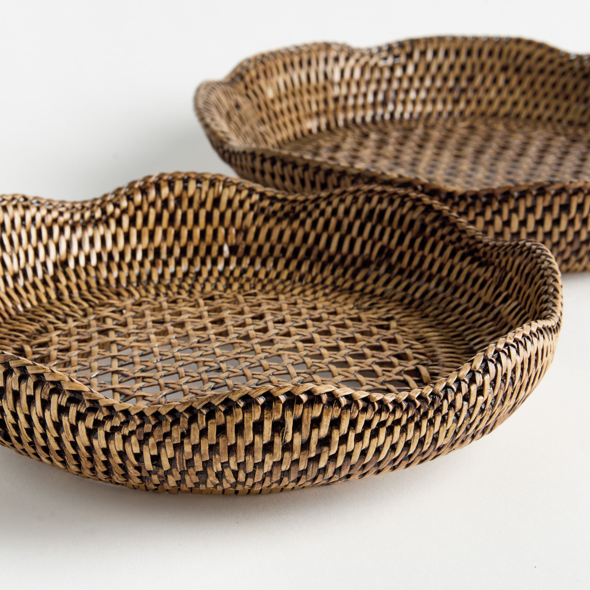 Burma Rattan Scalloped Tray Set of 2