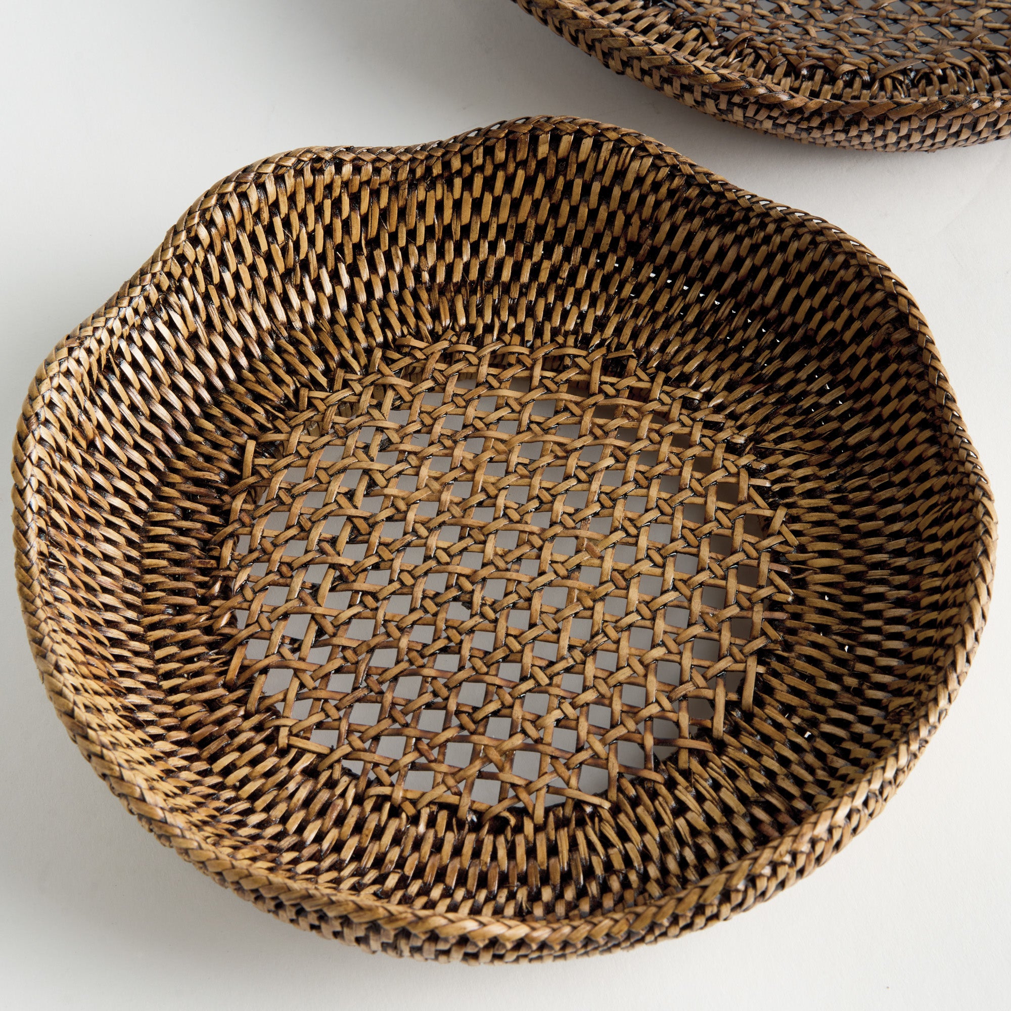 Burma Rattan Scalloped Tray Set of 2