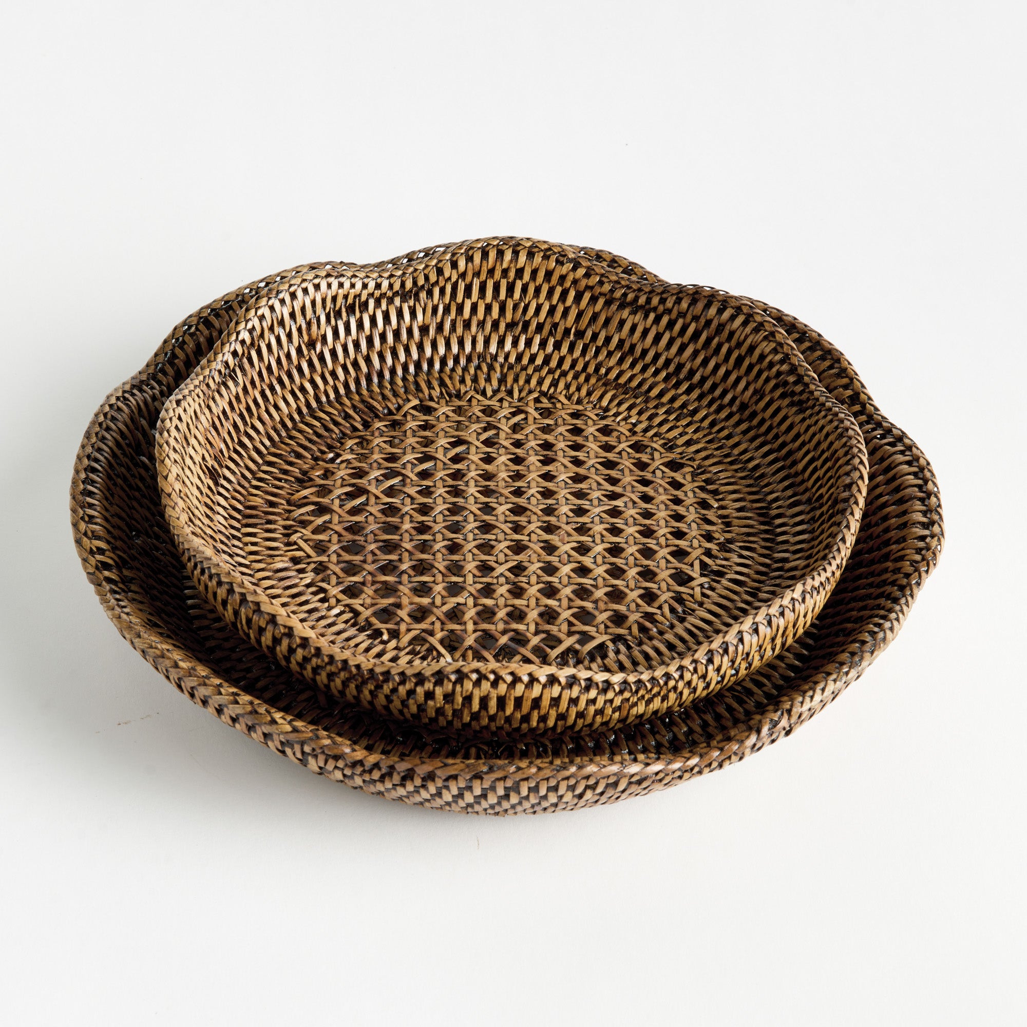 Burma Rattan Scalloped Tray Set of 2