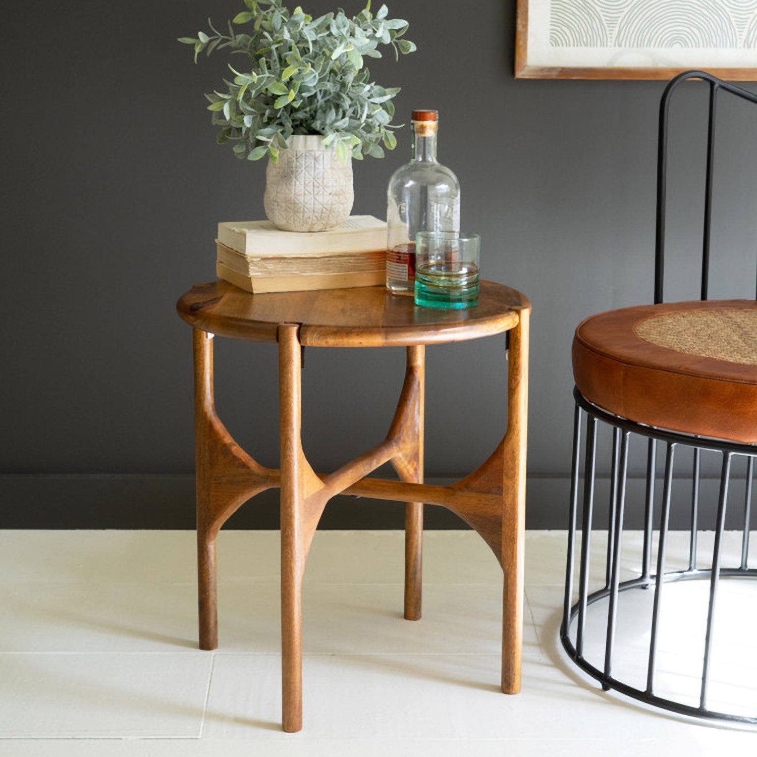 Round Mango Wood Accent Table