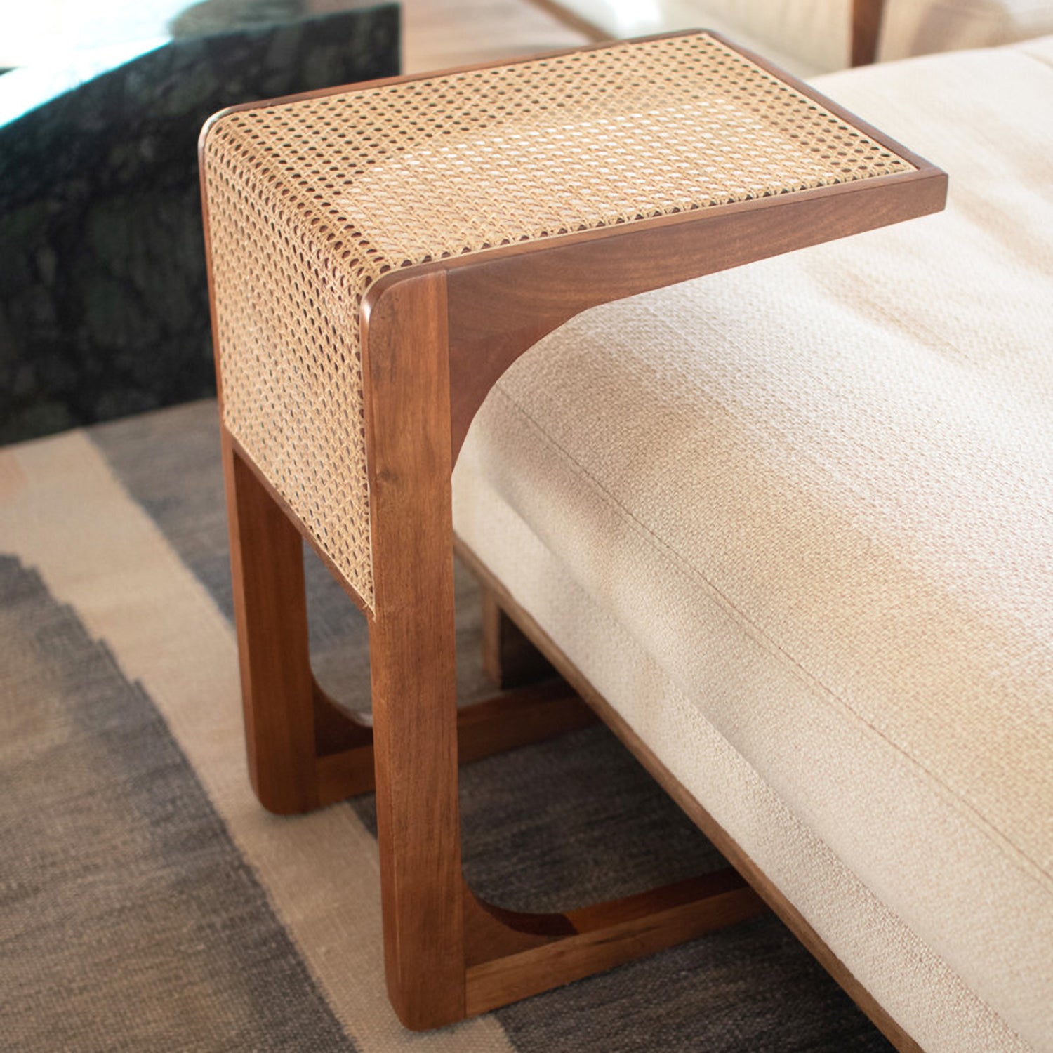 Woven Cane Tray Table