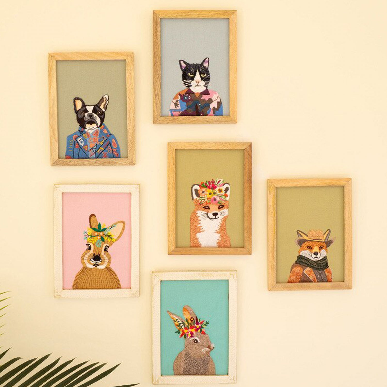 Dog and Cat Embroidery Framed Artwork Set of 2