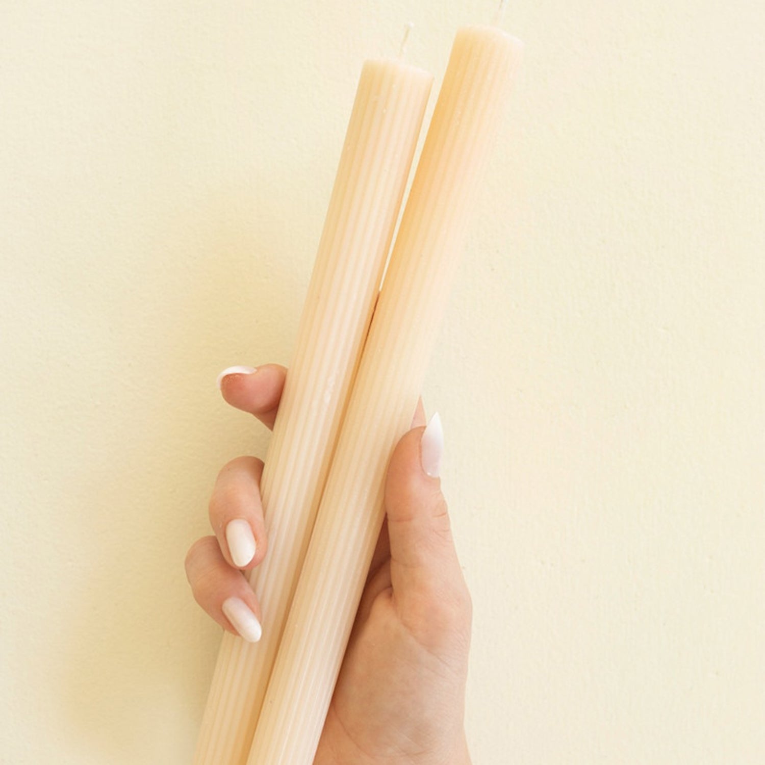 Ribbed Taper Candle Ivory Set of 2