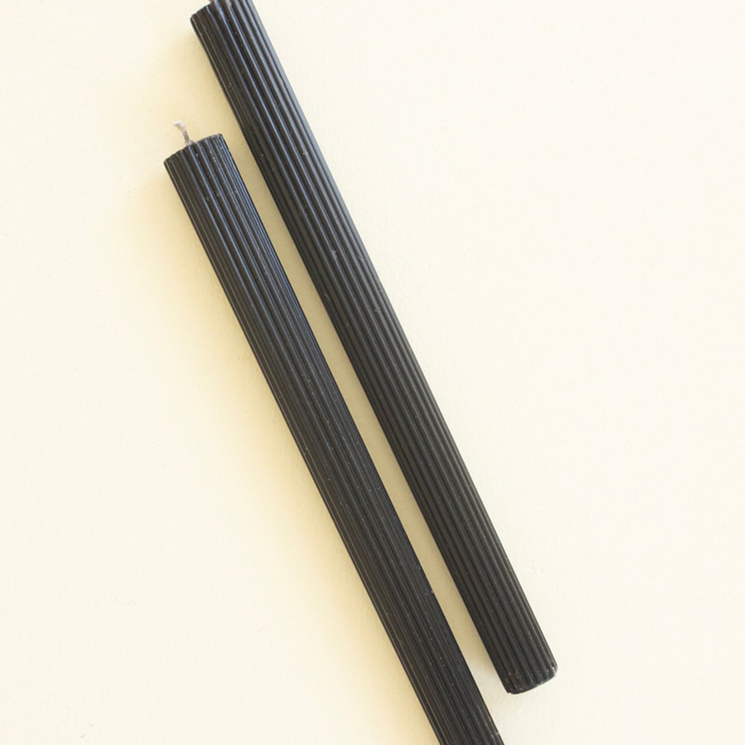 Ribbed Black Taper Candle Set of 2