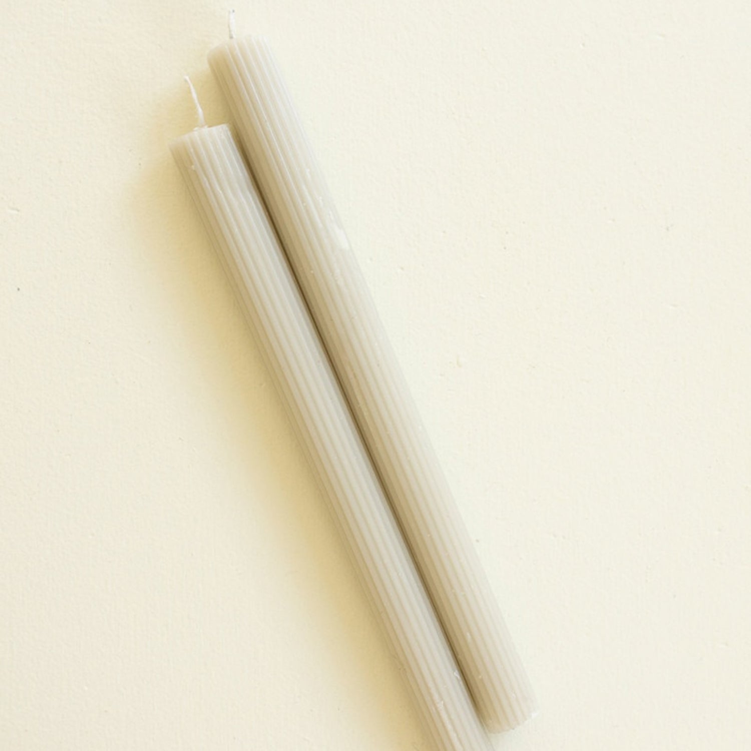 Ribbed Taupe Taper Candle Set of 2