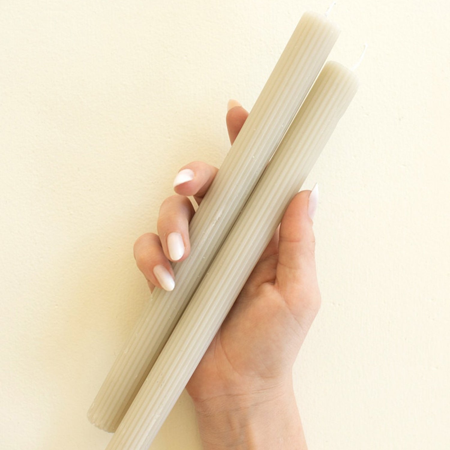 Ribbed Taupe Taper Candle Set of 2