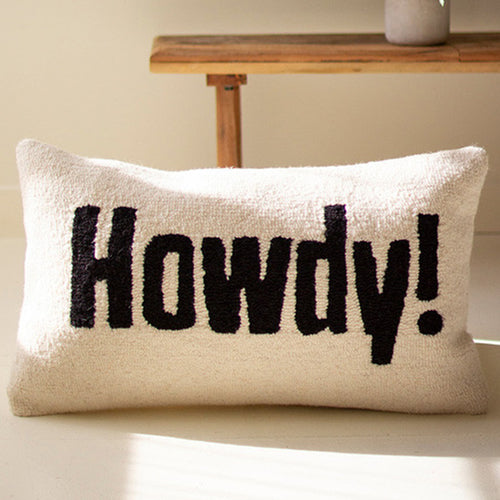 Howdy! Hand-Hooked Throw Pillow