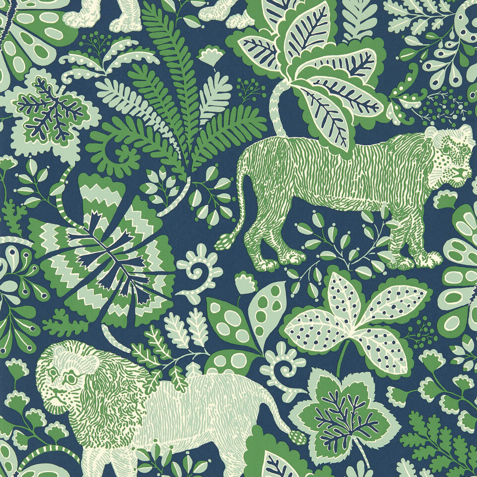 Scion x Kravet Rumble In The Jungle Wp Midnight/Mint Wallpaper