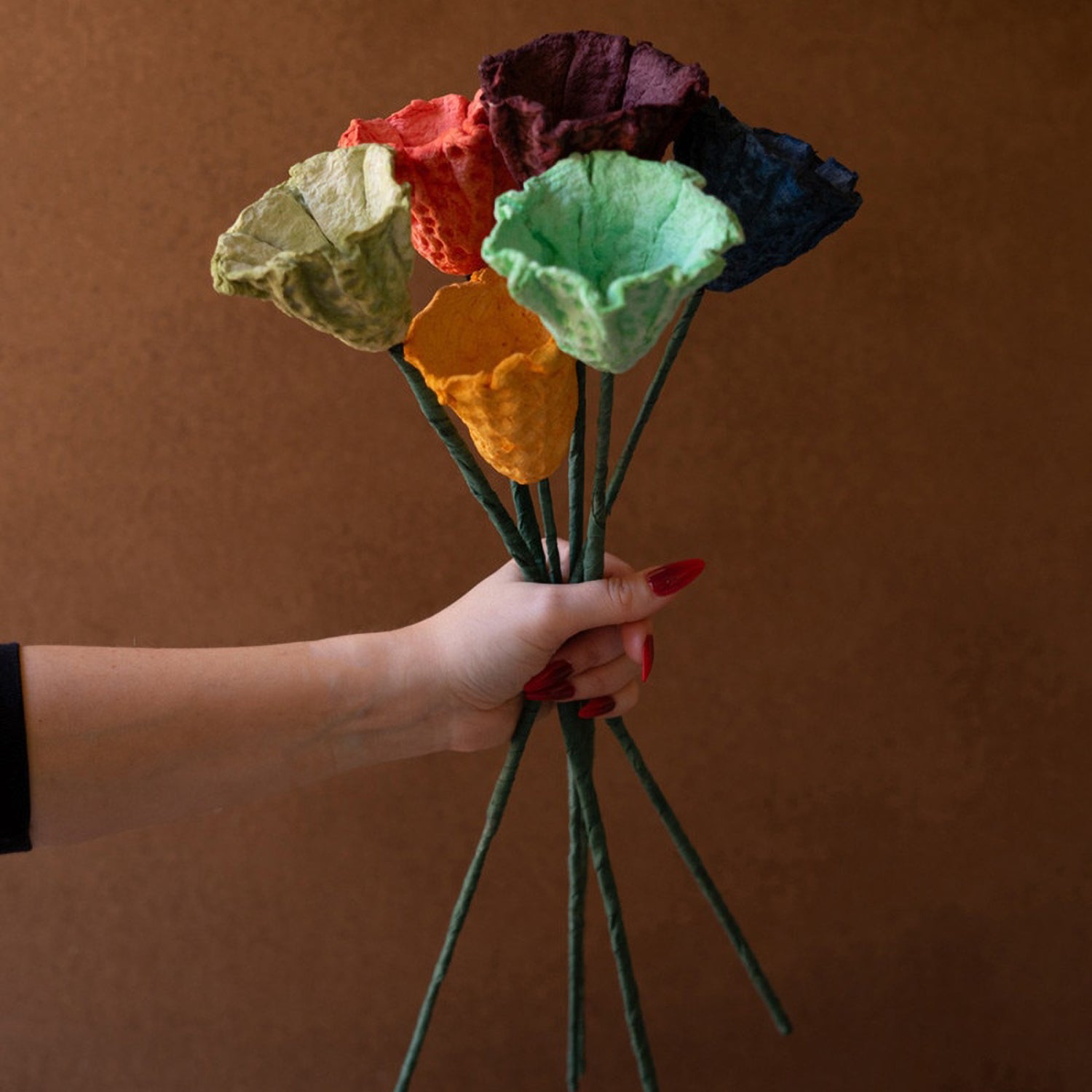 Paper Mache Ruffle Flowers  Set of 6
