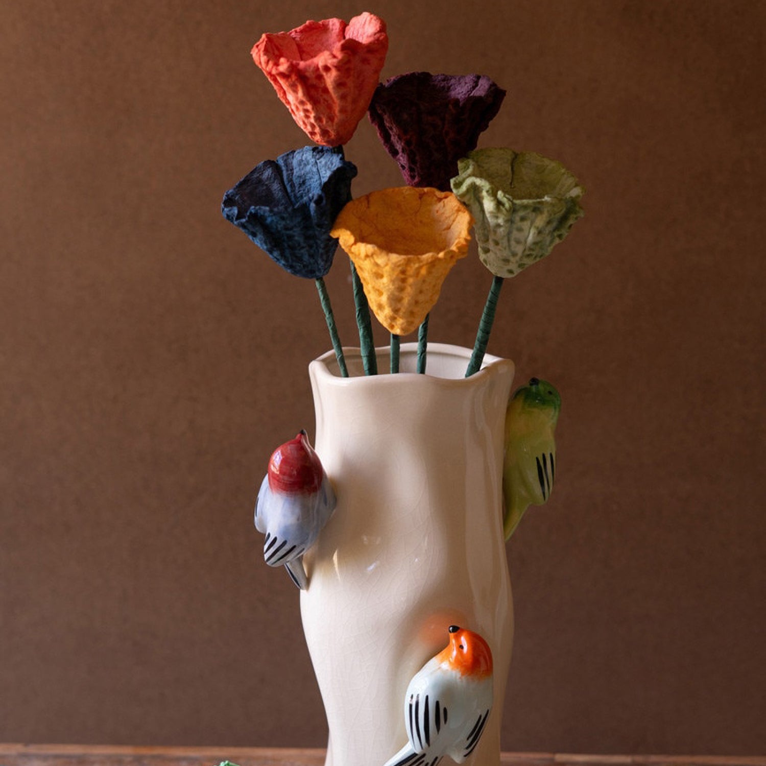 Paper Mache Ruffle Flowers  Set of 6