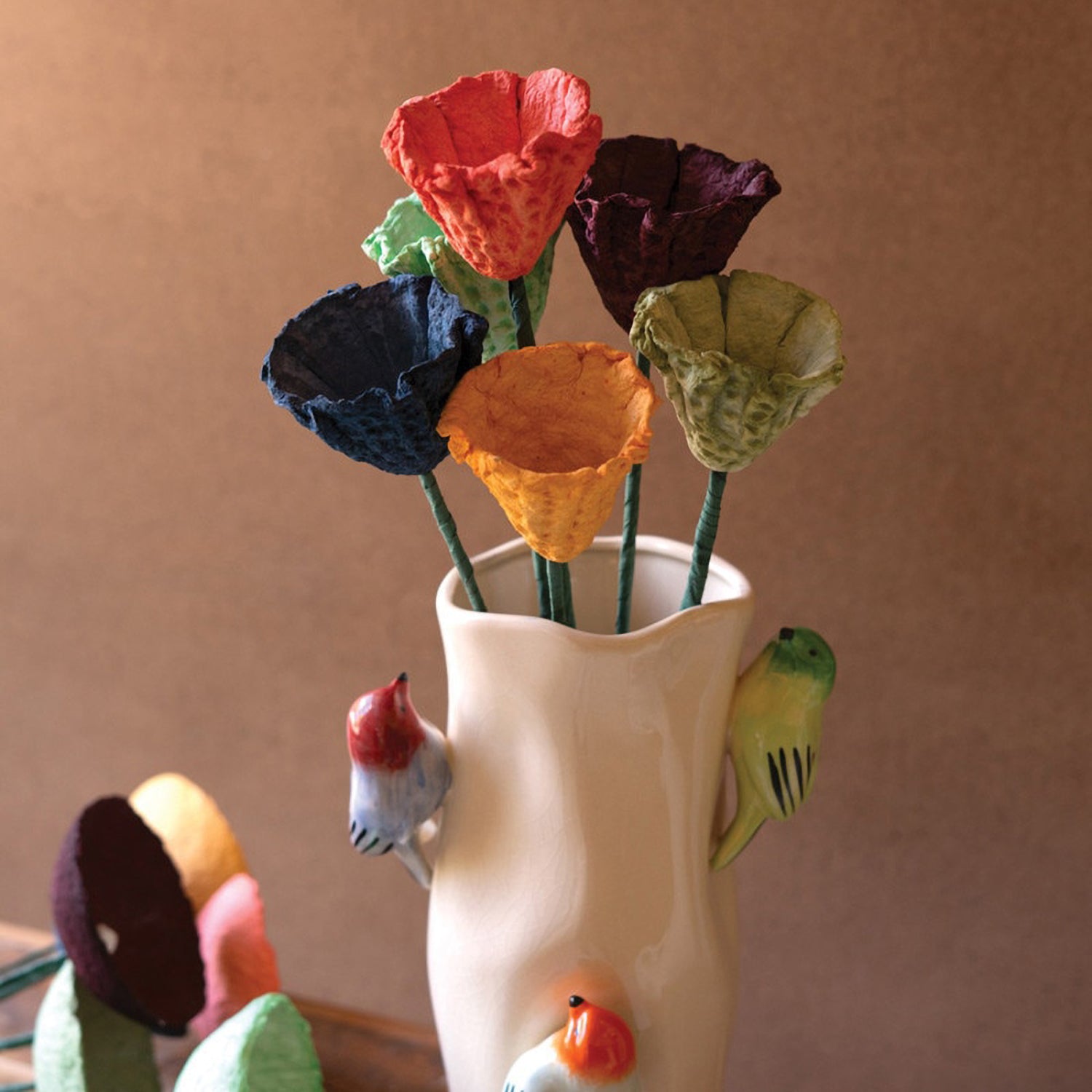 Paper Mache Ruffle Flowers  Set of 6