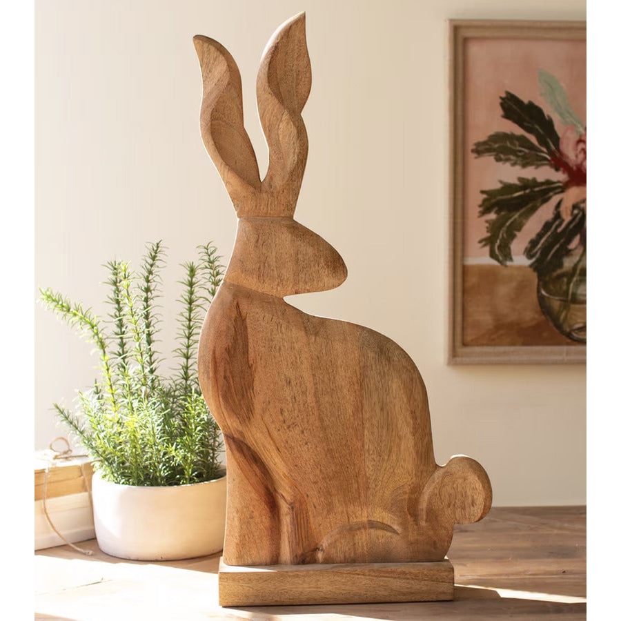 Tall Carved Wood Rabbit on A Stand