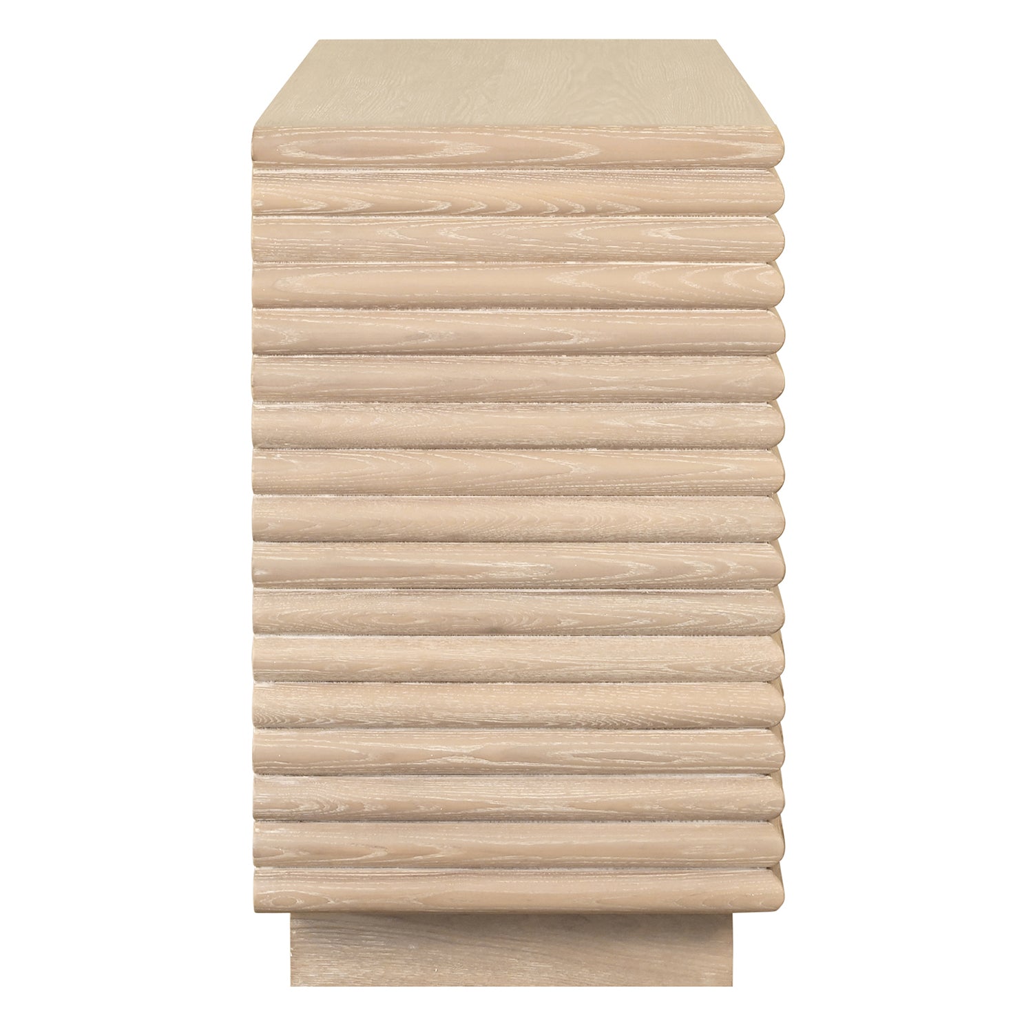 Worlds Away Nayla side table, close-up of large horizontal reeds in cerused oak