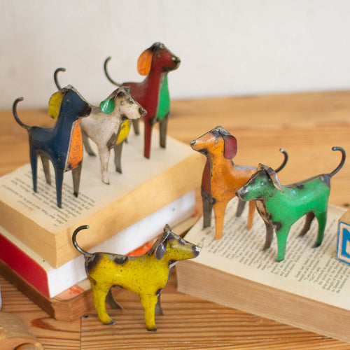 Recycled Metal Tiny Dog Figurine Set of 6