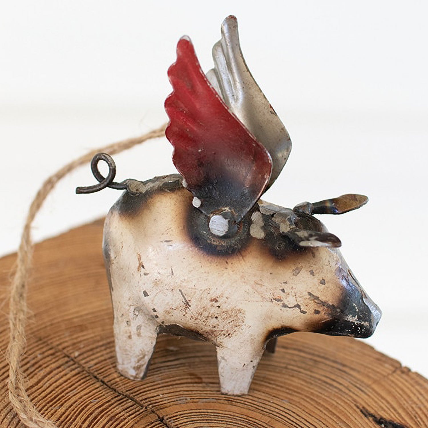 Recycled Iron Flying Pig Christmas Ornament Set of 4